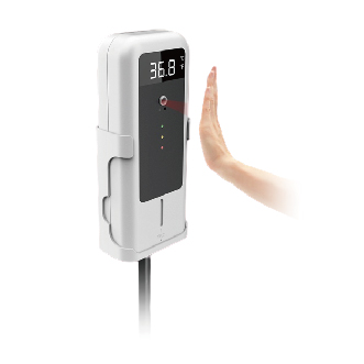 ① 温度測定
赤外線センサーに手をかざすだけで
ディスプレイ表示＋音声＋3色LEDで
体表面温度をお知らせ